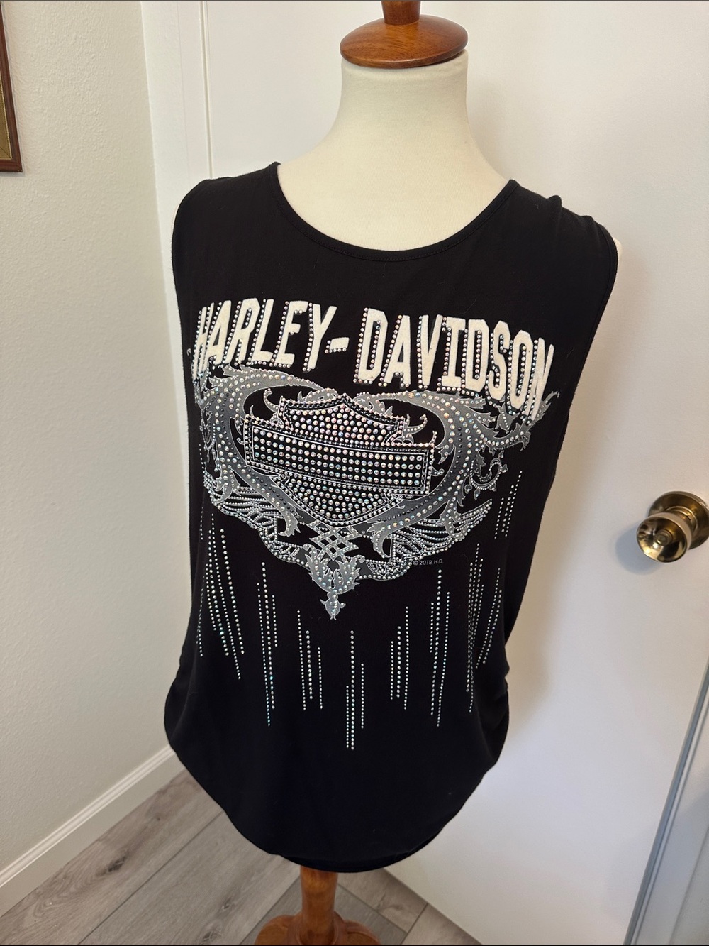 Harley-Davidson Black Muscle Tank with Silver Rhinestone Crest